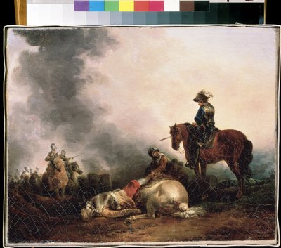 "Apres la bataille" (Após a batalha) Alegoria de guerra, um guerreiro mata. Pintura de Francesco Giuseppe Casanova (1727-1802) Mikhail Kroshitsky Art Museum, Sevastopol (Sebastopol) Ucrânia de Francesco Giuseppe Casanova