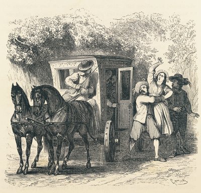 Rapto de Lucy, episódio de Betrothed, de Alessandro Manzoni (1785-1873), ilustração de Francesco Gonin (1808-1889) para a edição de 1840 de Francesco Gonin