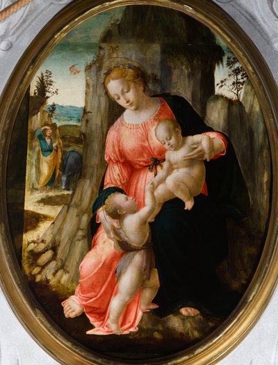 O encontro de São João com a Sagrada Família no Egipto, primeira metade do século XVI (óleo sobre tábua oval) de Francesco Granacci