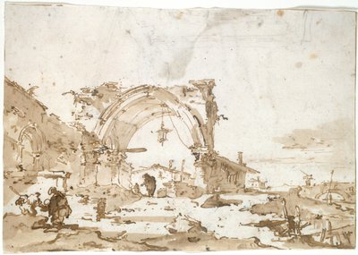 Um capricho com um arco gótico em ruínas de Francesco Guardi