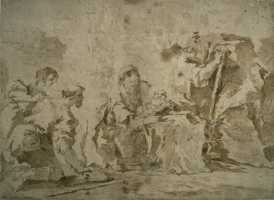 Adoração dos Pastores (anverso); Três esboços: Edifícios junto ao Canal com Barcos, Paisagem com Buldings na Encosta, Edifícios com Pórtico (verso) de Francesco Guardi