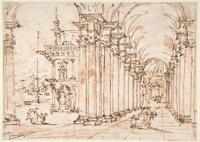 Capricho arquitectónico: colunata abobadada de um palácio de Francesco Guardi