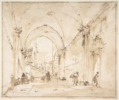 Capricho arquitectónico: passagem abobadada que conduz a uma praça de Francesco Guardi
