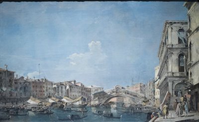 Canal grande na ponte de Rialto, c.1780-90 (óleo sobre tela) de Francesco Guardi