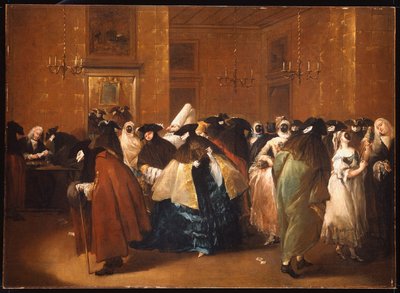 Senhoras e senhores em traje de carnaval no Ridotto, Veneza de Francesco Guardi
