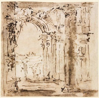 Par de desenhos: Esboço do labirinto da Villa Pisani e Piazza San Marco ..., 1773-1778. de Francesco Guardi