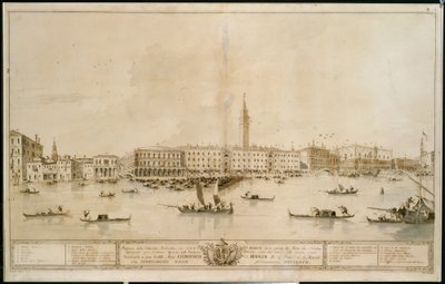 Panorama de Veneza a partir da bacia de São Marcos, incluindo o projeto para o proposto Teatro Manin de Francesco Guardi