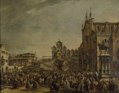 Papa Pio VI Abençoando a multidão no Campo SS. Giovanni e Paolo, século XVIII de Francesco Guardi