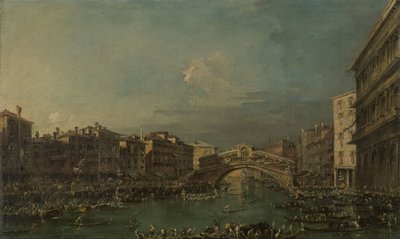 Regata no Grande Canal, perto da Ponte de Rialto, Veneza de Francesco Guardi