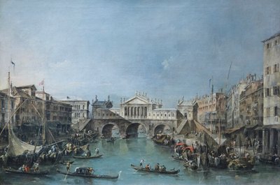 A ponte de Rialto segundo o projeto de Palladio, c.1770 (óleo sobre tela) de Francesco Guardi