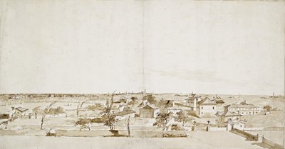 Vista do outro lado do jardim da Villa Loredan (caneta e tinta marrom com lavagem marrom em papel branco) de Francesco Guardi