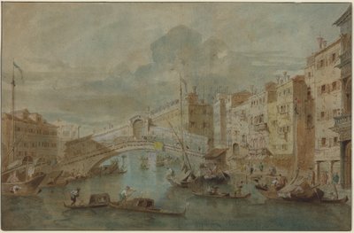 Vista da Ponte de Rialto, Veneza de Francesco Guardi