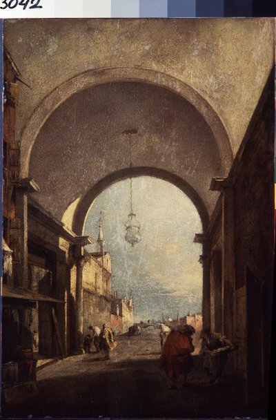 Vista de Veneza (Vista da cidade). Pintura de Francesco Guardi (1712-1793), ca. 1770. Óleo sobre madeira. Arte veneziana em estilo rococó. Museu Hermitage São Petersburgo. de Francesco Guardi