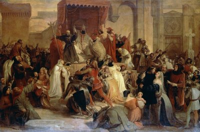 Papa Urbano II pregando a Primeira Cruzada em praça em Clermont de Francesco Hayez