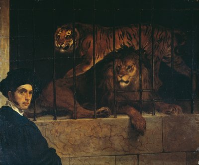 Auto-retrato com um Tigre e um Leão, de Francesco Hayez de Francesco Hayez