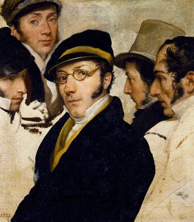 Auto-retrato com os amigos Migliara, Palagi, Grossi, Molteni, c.1825 (óleo sobre tela) de Francesco Hayez