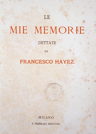 Página de título de Minhas Memórias de Francesco Hayez