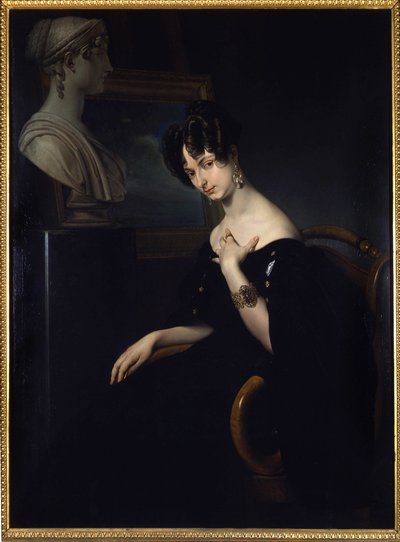 retrato da Marquesa Cristina Trivulzio, Princesa de Belgiojoso (Bélgica) (1808-1871), patriota italiana e mulher de letras, pintura de Francesco Hayez. em Florença, Itália. de Francesco Hayez