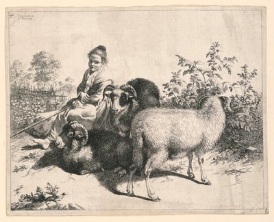 Uma jovem pastora cuidando das ovelhas de Francesco Londonio