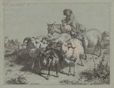 Menino em um burro dirigindo um rebanho, 1763. de Francesco Londonio