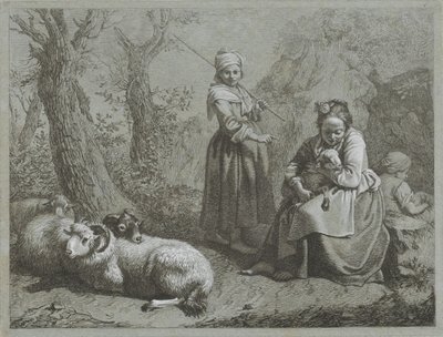 Três pastoras com ovelhas
Cenas de pastores (título da série) de Francesco Londonio