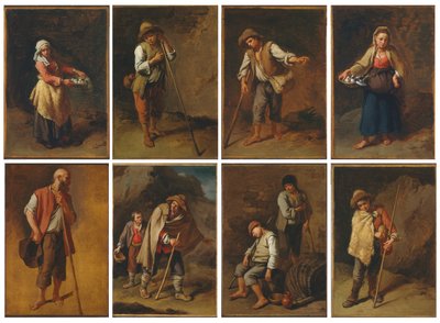 Estudos de oito figuras de camponeses e pastores de Francesco Londonio