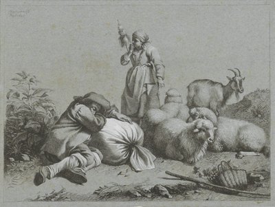 Pastor e pastora com ovelhas e cabras Cenas de pastor (título da série) de Francesco Londonio