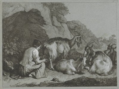 Pastora com rebanho de cabras Cenas de pastor (título da série) de Francesco Londonio