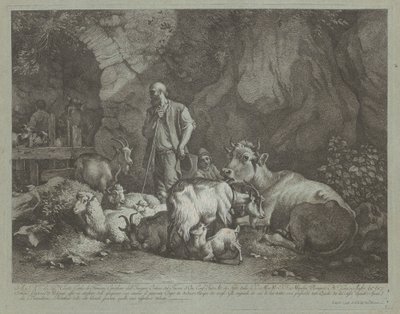 Pastor velho e careca, pastor sentado e rebanho, depois de 1766. de Francesco Londonio