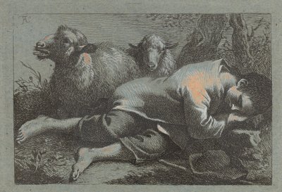 Camponês dormindo perto de duas ovelhas de Francesco Londonio