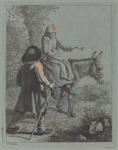 Camponesa sentada em um burro e um camponês de Francesco Londonio