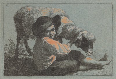 Rapaz Camponês Sentado com uma Ovelha. de Francesco Londonio