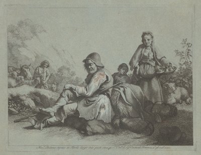 Pastor sentado e uma camponesa com uma cesta, 17591782. de Francesco Londonio