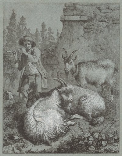 Pastor tocando uma flauta com cabras de Francesco Londonio
