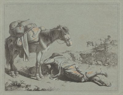 Pastor em repouso perto de um cavalo de carga, c. 1762. de Francesco Londonio