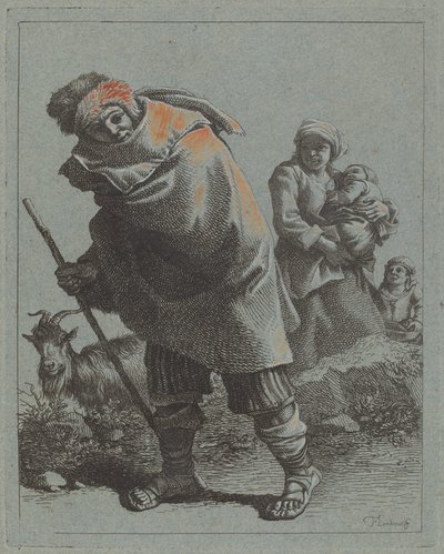 Pastor com bengala e camponesa com criança, 17581759. de Francesco Londonio