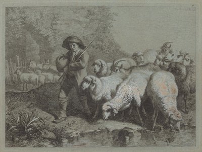 Shepherd with a Sack Driving a Flock, 1763. de Francesco Londonio