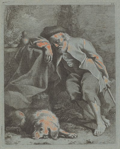 Velho dormindo com cachorro de Francesco Londonio
