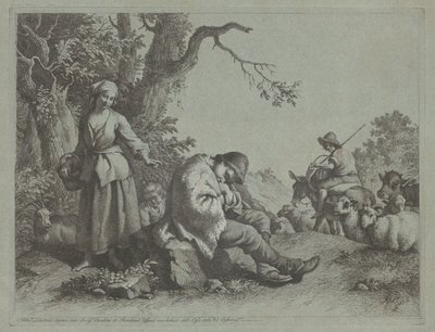 Pastor dormindo menino e mulher com uma criança, 17591782. de Francesco Londonio