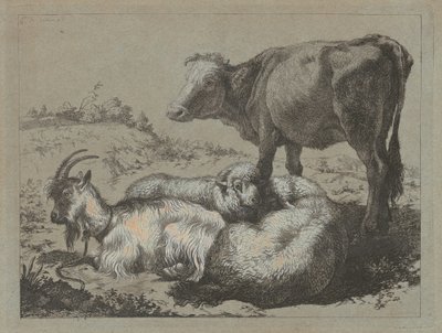 Boi em pé, duas ovelhas e uma cabra, c. 1762. de Francesco Londonio