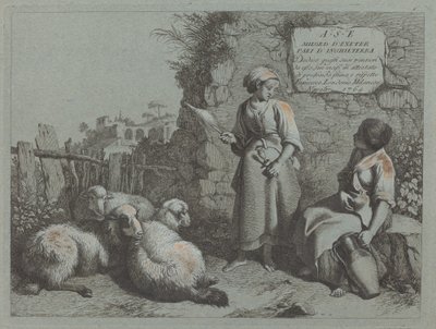Duas garotas conversando: uma em pé e girando, 1764. de Francesco Londonio