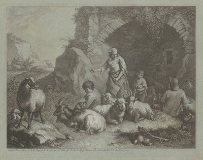 Mulher, pastores e ovelhas perto de um arco, 17591782. de Francesco Londonio