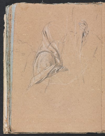 Verona Sketchbook: Estudo de cortinas com a mão esquerda, páginas 56, 1760. de Francesco Lorenzi
