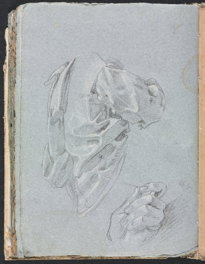 Verona Sketchbook: Estudo de cortinas com a mão esquerda, páginas 86, 1760. de Francesco Lorenzi