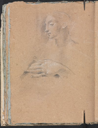 Verona Sketchbook: Cabeça feminina e mão esquerda, páginas 42, 1760. de Francesco Lorenzi