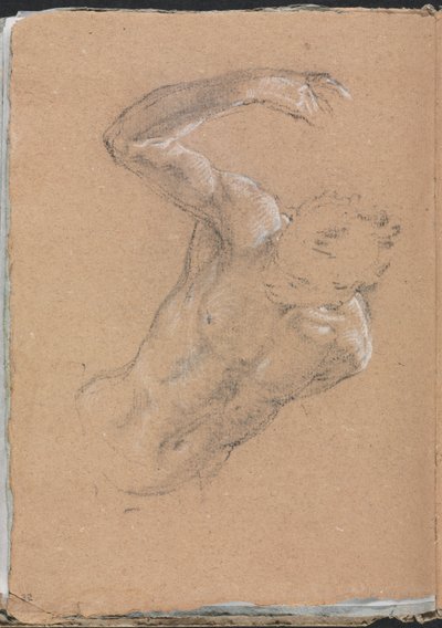 Verona Sketchbook: Nu masculino com braço direito levantado, páginas 32, 1760. de Francesco Lorenzi