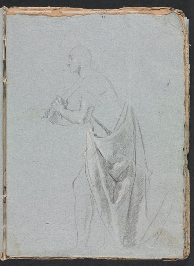 Verona Sketchbook: Homem em pé com cortinas, página 19, 1760. de Francesco Lorenzi