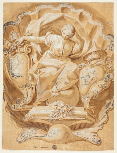 Figura alegórica com armas de Alexandre VIII (Ottoboni) e armas do papado de Francesco Mancini