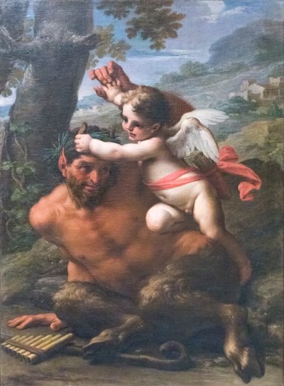 A luta entre Cupido e Pan (óleo sobre tela) de Francesco Mancini
