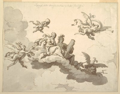 Desenho, Projeto para um teto pintado: Triunfo da mansidão e da força, ca. 1780 de Francesco Manno
